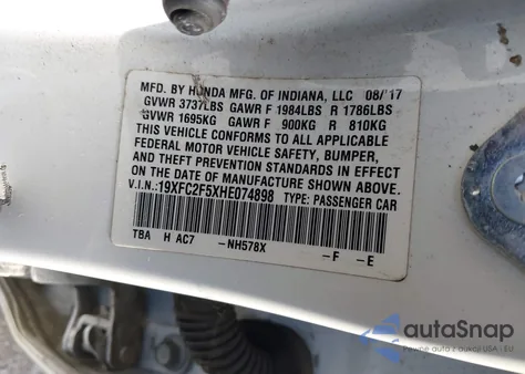 2017 Honda Civic Lx z USA, uszkodzony, nr VIN 19XFC2F5XHE074898